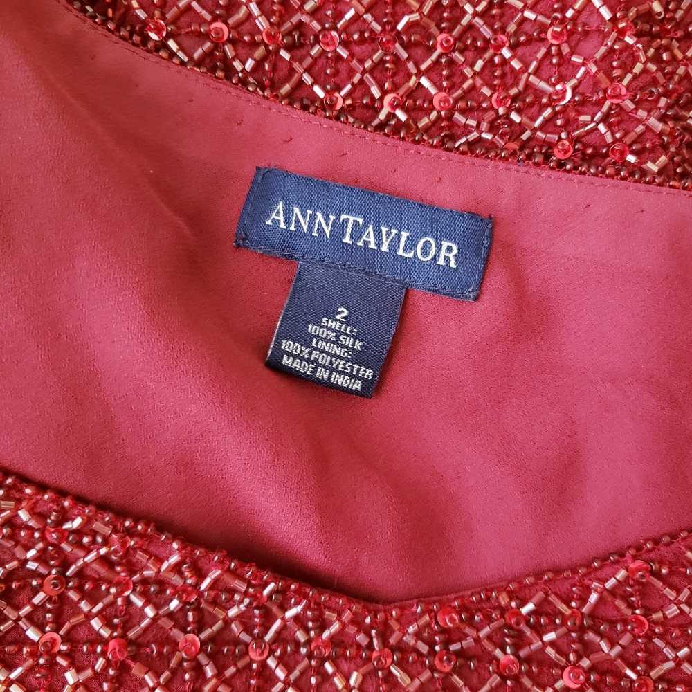 Ann Taylor Red Beaded Sequins Top - Picture 7 of 15
